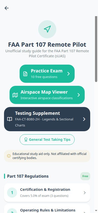 FAA Part 107 Remote Pilot course with Airspace Map Viewer and Testing Supplement