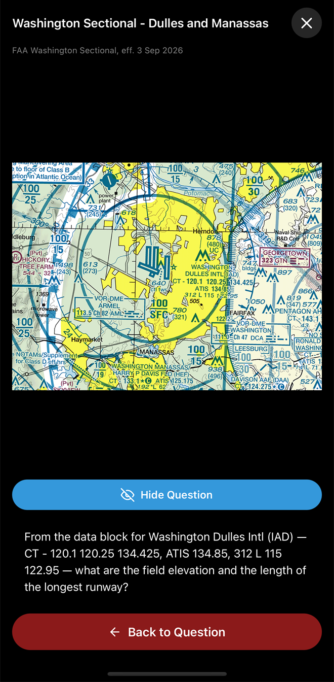 The Washington sectional excerpt for Dulles and Manassas, opened from the question